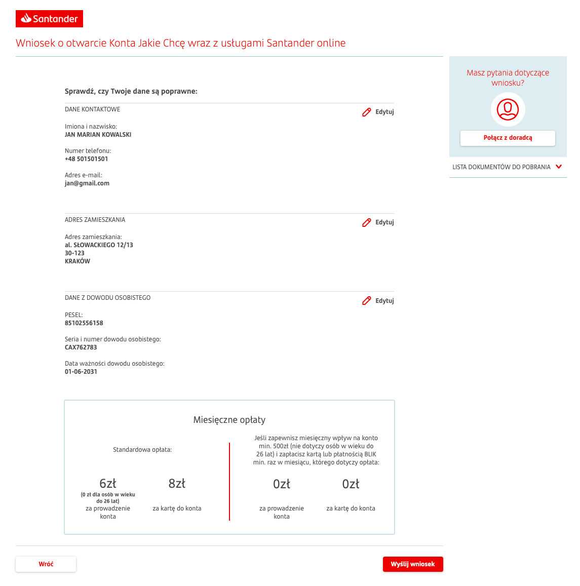 Jak założyć konto w Santander - Krok 7.