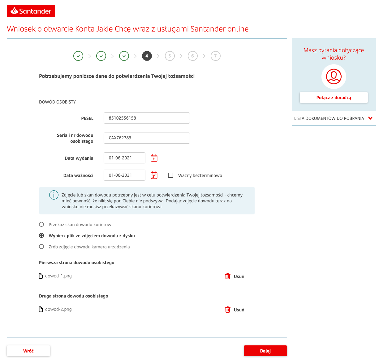 Jak założyć konto w Santander - Krok 4.