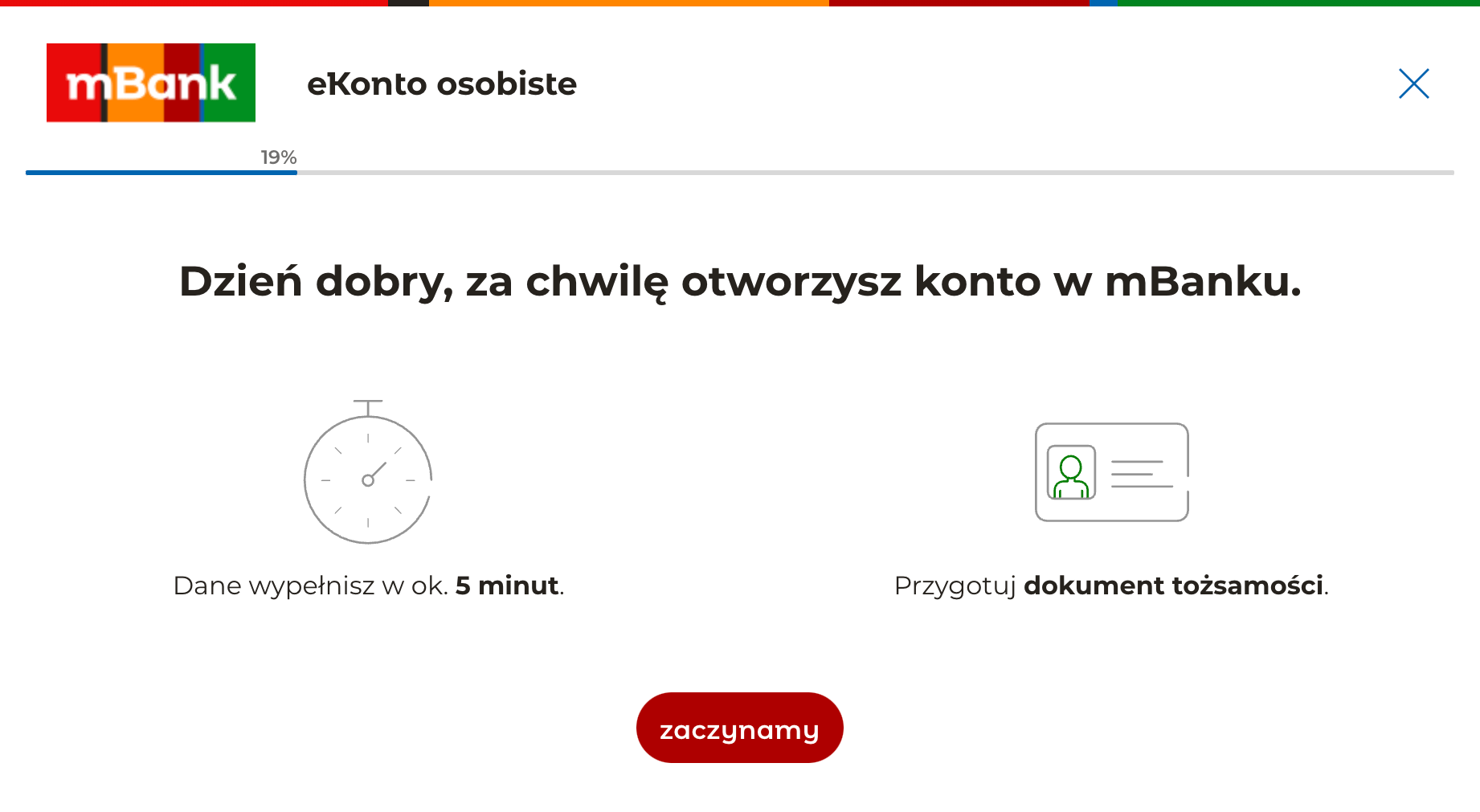 Zakładanie konta w mBanku - Rozpoczęcie wniosku