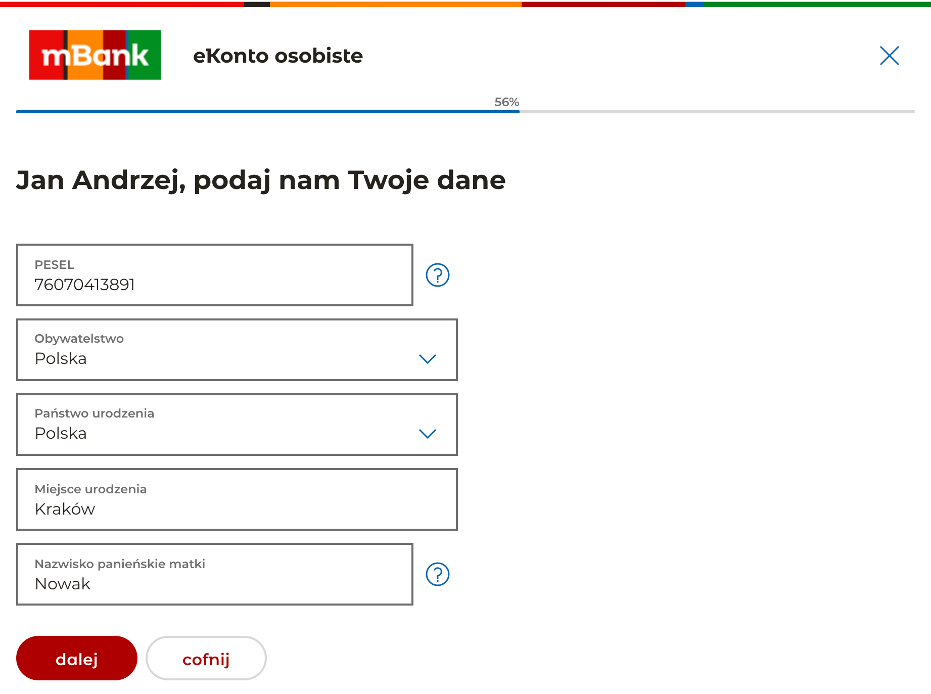 Zakładanie konta w mBanku - Krok 6.