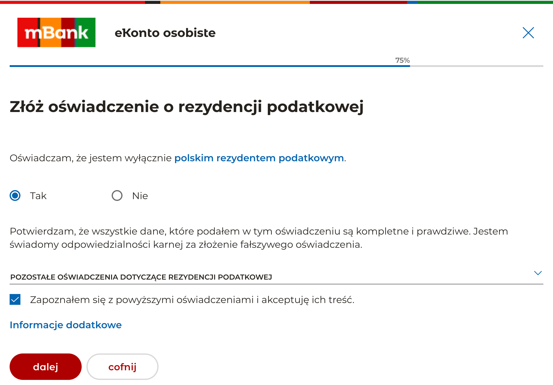 Zakładanie konta w mBanku - Krok 9.