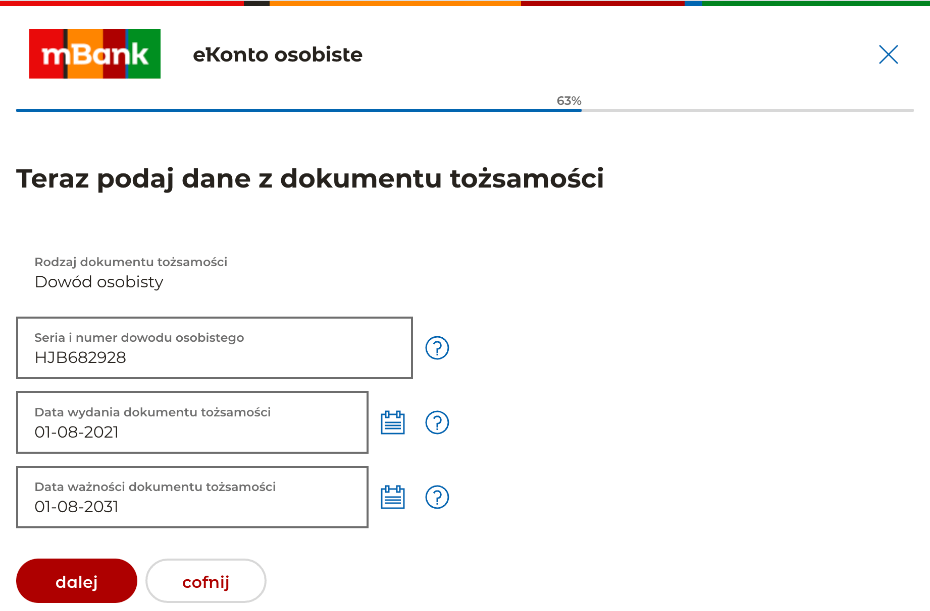 Zakładanie konta w mBanku - Krok 7.