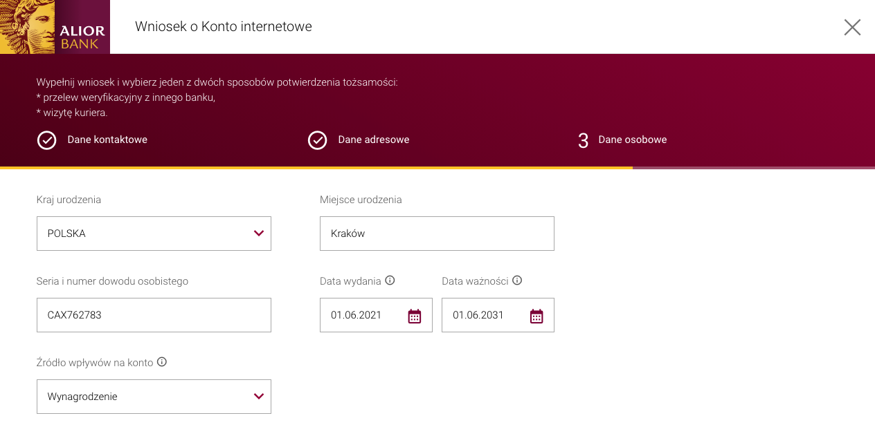 Zakładanie Konta Internetowego w Alior - Krok 3