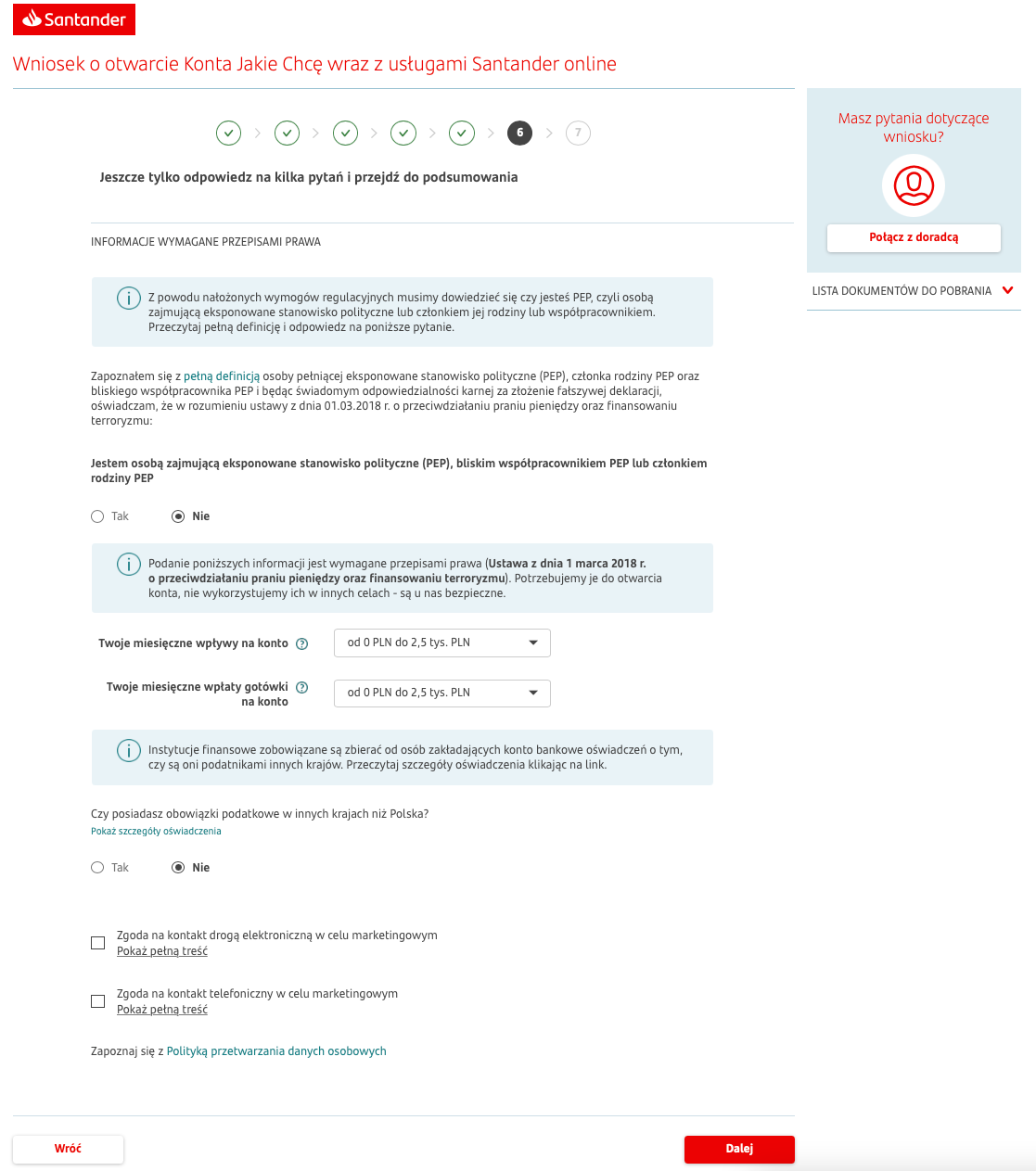 Jak założyć konto w Santander - Krok 6.