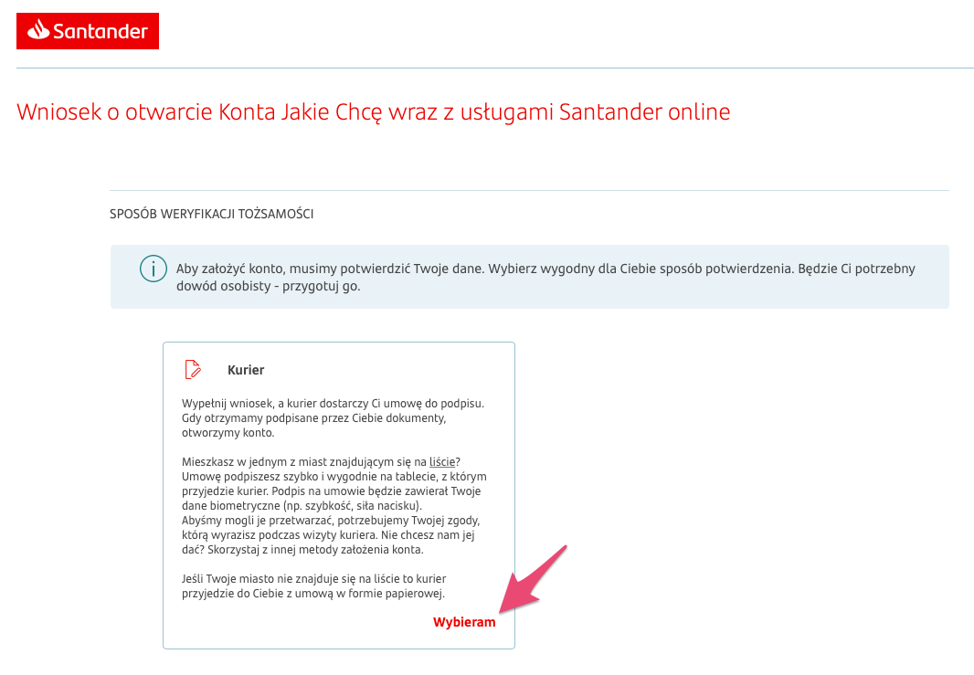 Jak założyć konto w Santander - Krok 1.