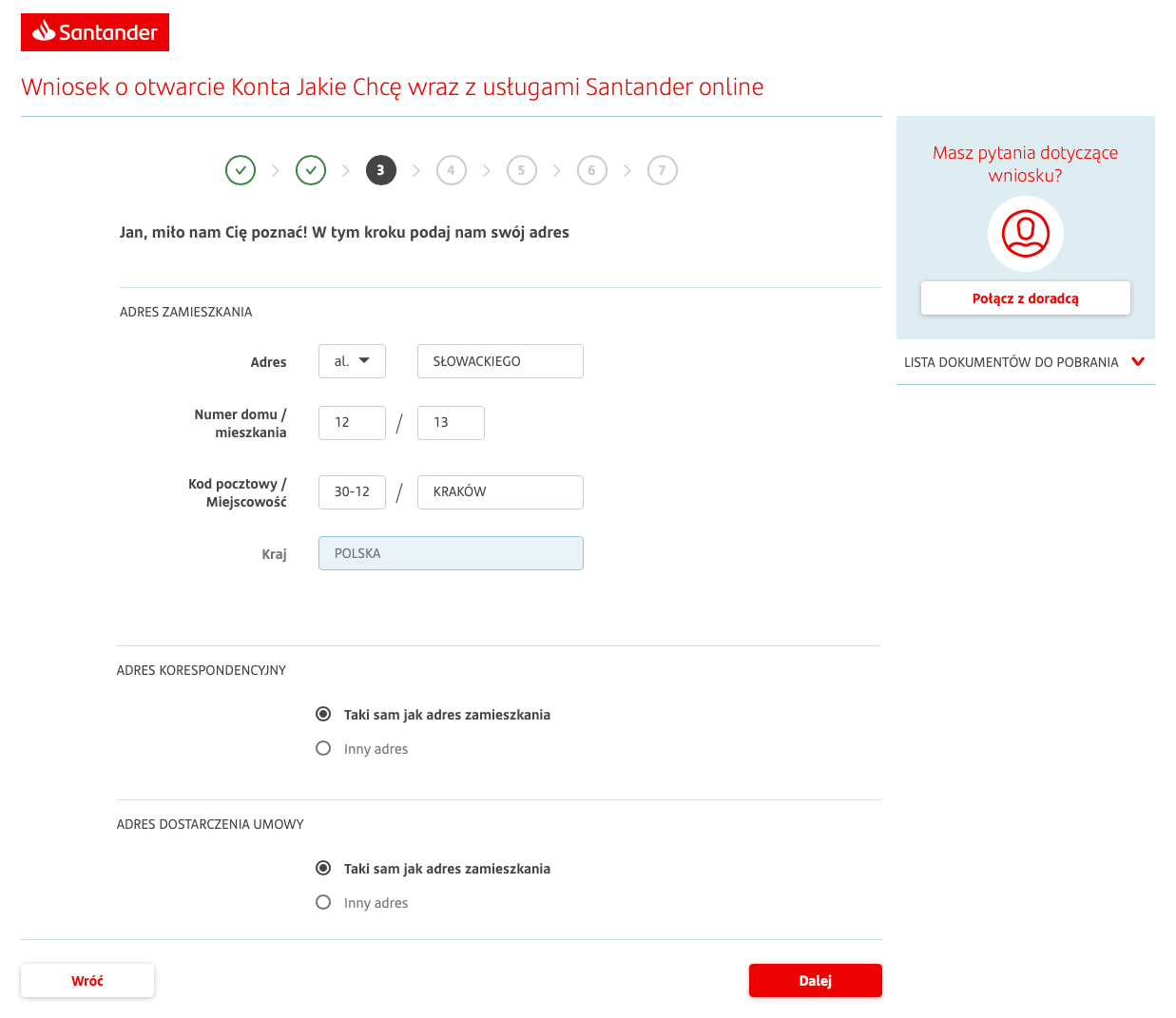 Jak założyć konto w Santander - Krok 3.